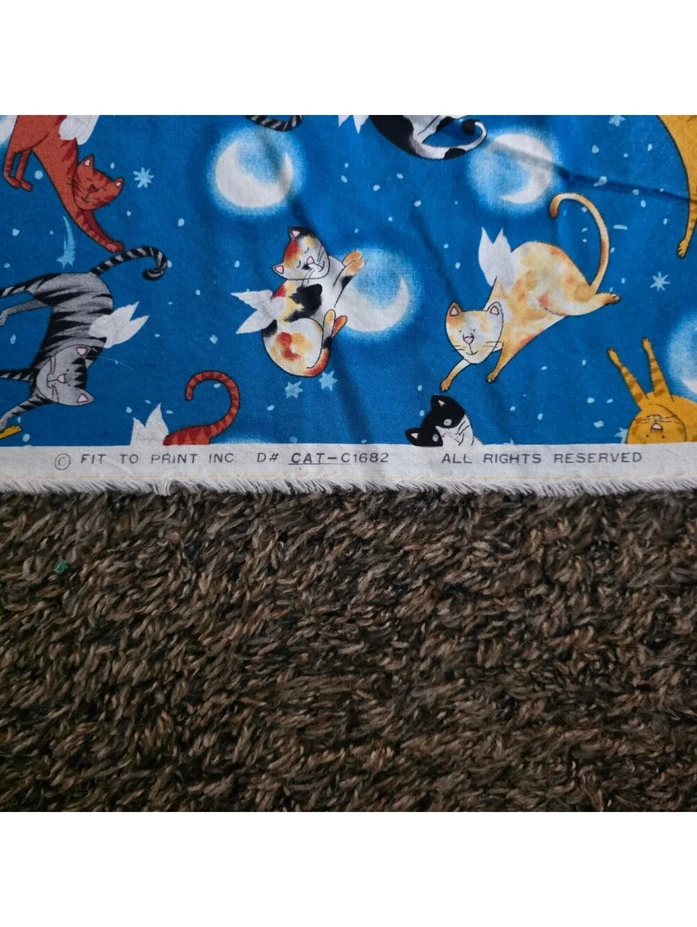 Blue Fabric with Angel Cats Print by Fit To Print Inc (2 yards)